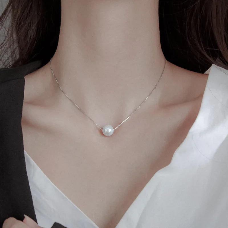 925 Sterling Silver Platinum Plated White Edison Pearl Star Zodiac Sign Trendy Women's Pendant Necklace Link Chain for