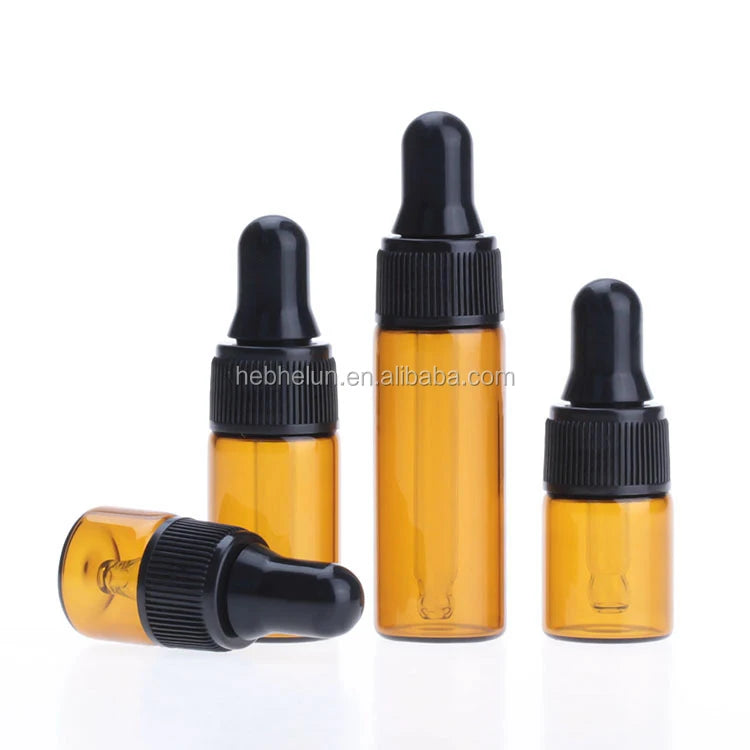 HeLun 1ml 2ml 3ml 5ml Sample Amber Glass Essenetial Oil Dropper Bottle with Plastic Cap