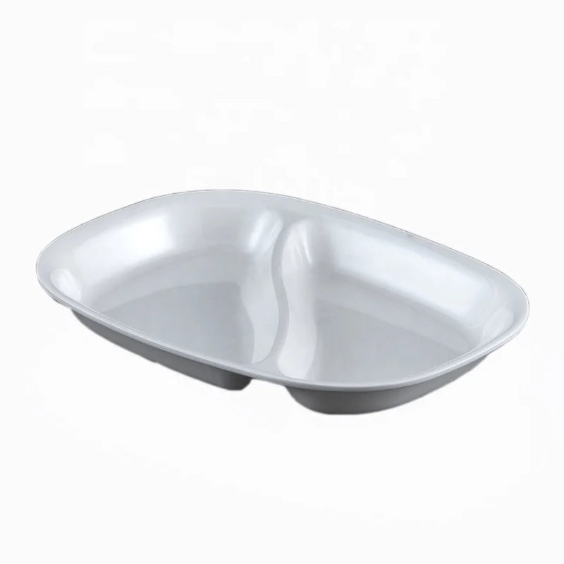 Wholesale Restaurant Dinnerware 2 Sections Cheap White Melamine Divided 2 Compartments Portion Plate