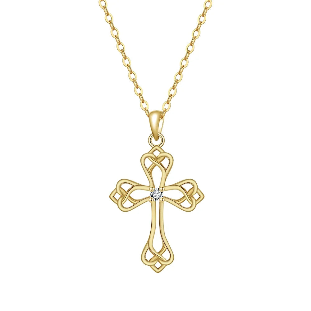 Plated Cross Necklace Knot Cross Necklace Jewelry Gold 925 Sterling Silver with Cubic Zirconia for Women Solid 14K Trendy Chains