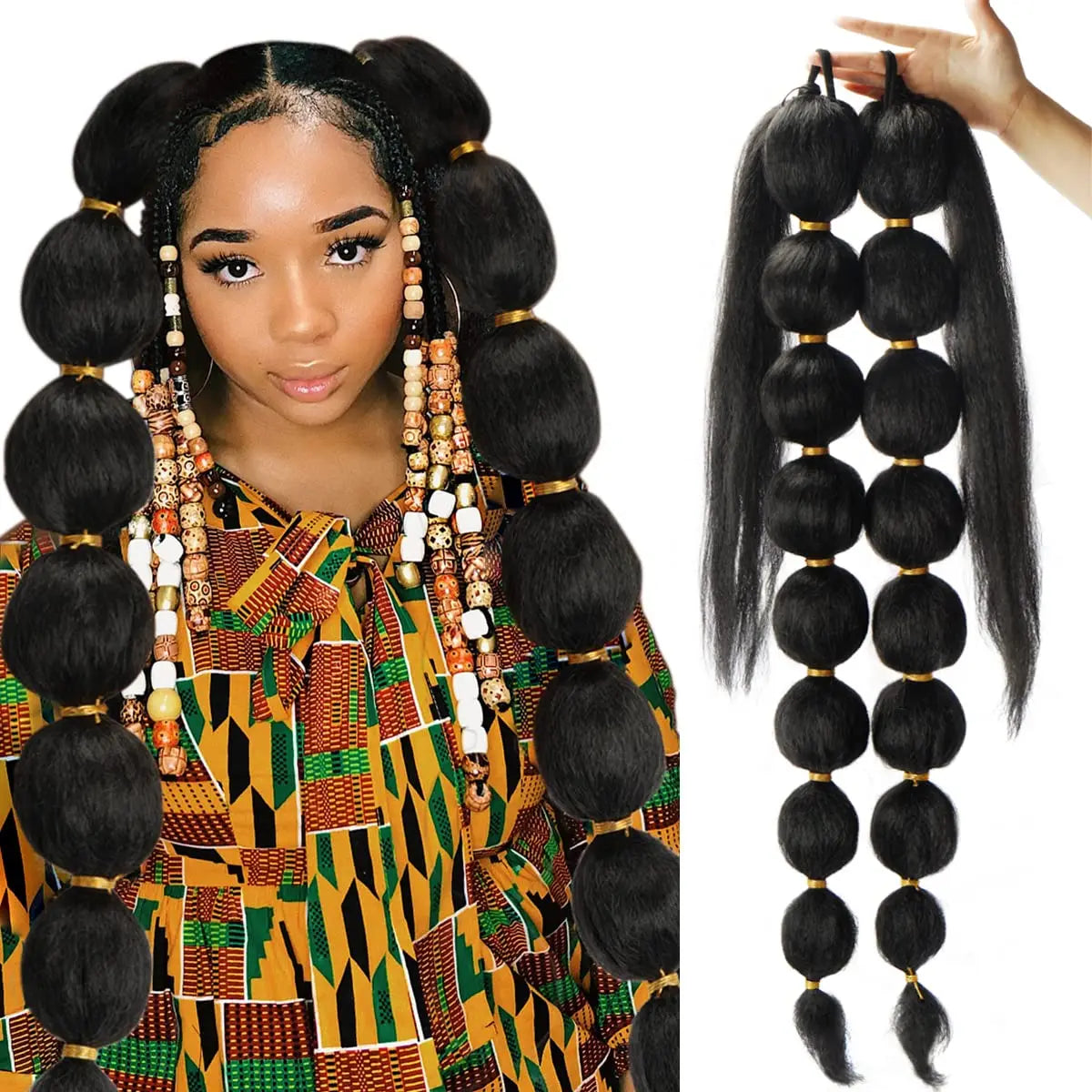 Long Afro Puff Bubble Ponytails Extension for Black Women Black Pony TailTwo Packs Pony Tail Protective Style Ponytail Kinky St