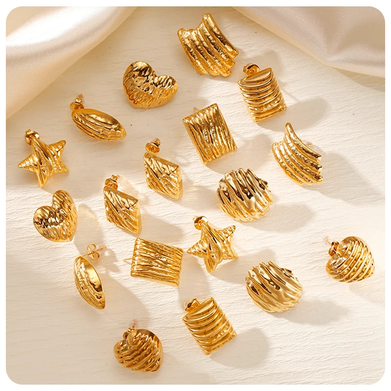 Minimalist Tarnish Free Stainless Steel Earrings 18K Gold Plated Women Vertical Strips Heart Star Stud Earrings Set for Women