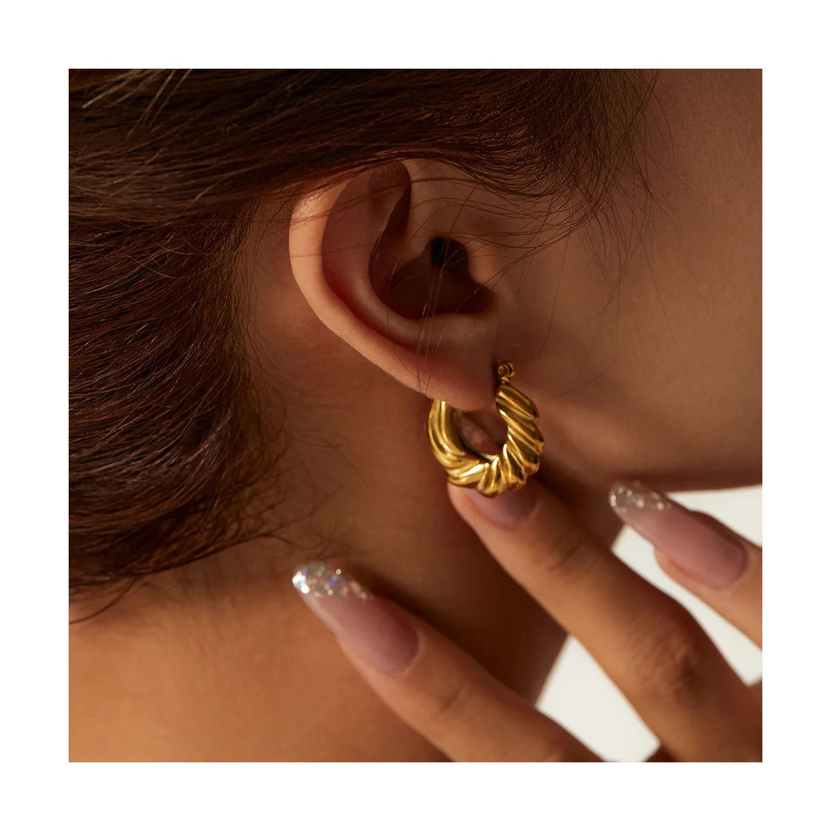 Wholesale Hot Selling New Fashion PVD Gold Plated Huggie Earring Jewelry Stainless Steel Women Twist Hoop Earrings