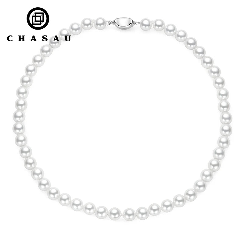 Professional Manufacturer 18k White Gold Plated 925 Sterling Silver 8-9mm Freshwater White Pearl Necklace