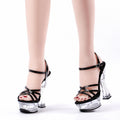 5.5 inch thick heel transparent crystal thick soled steel tube dance high heels 14cm model walk show large fashion sandals Club