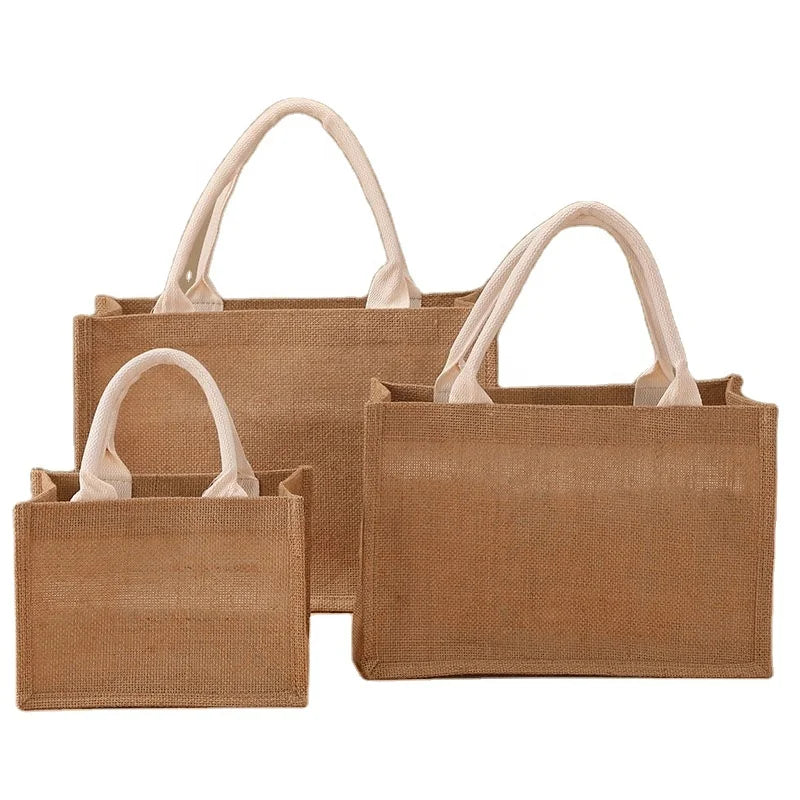Custom Cheap Eco-friendly Reusable Jute Tote Bag Two Handles Open Closure Gusset Normcore/Minimalist Style Unisex BLY Brand