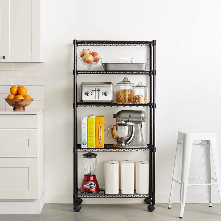 4 Tier Stainless Steel Customizable Metal Standing Type Kitchen Accessory Detachable Basket Trolley Rack for Restaurants