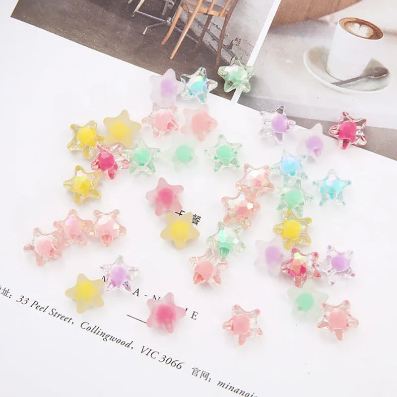 Candy Color Acrylic Pentagram Star Perforated Beads DIY Hand-woven Beaded Hair Rope Clips Material Bracelet Garment Loose Beads