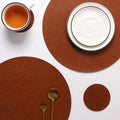 Waterproof Coffee Coasters Kitchen Table Mats Easy Cleaning Eco-Friendly Round Embossed  Pu Leather Placemat