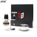 Private Label Stainless Steel Bowl Groom Shaving Kit Men Brush Set with Synthetic Hair and Silvertip Badger