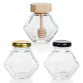Factory Wholesale Honey Jars with Wooden Lid and Stir bar  Glass Storage Jar with Lid Custom Logo