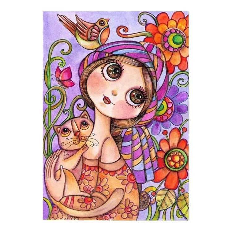 Ever Moment DIY Diamond Painting Cross Stitch Girl and Cat Full Square Drills Artwork ASF1194