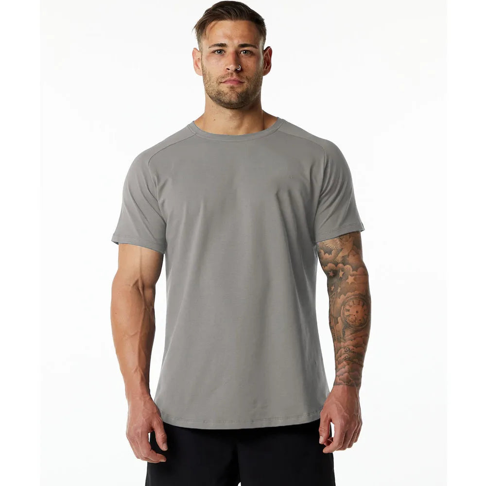 OutdoorSolid Color Sports Training Short Sleeved Gym Clothes Basketball Wicking Quick Drying Tight Mens T Shirt