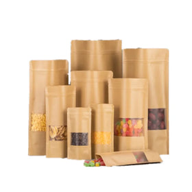 100g 250g 500g 1kg Stock Flat Bottom Coffee Bean Food Snack Packaging Brown Kraft Paper Zipper Stand up Pouch with Window