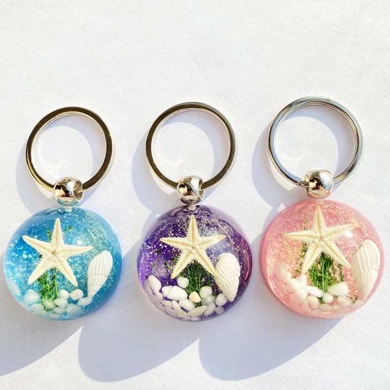 Fashion Cute Bag Accessories Glow in the Dark Epoxy Resin Starfish Keychain for Gift