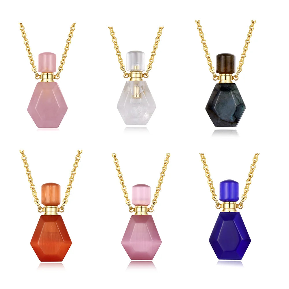 Merryshine Healing Crystal Gemstone Aromatherapy Essential Oil Diffuser Gem Natural Stone Shaped Perfume Bottle Necklace