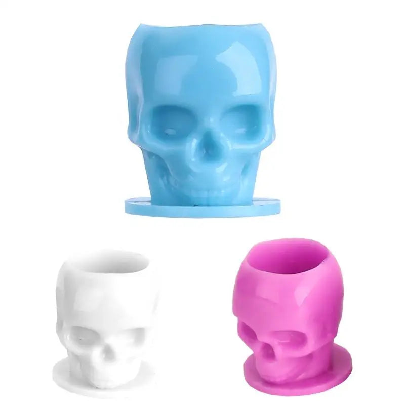 Skull Shape Black White Pink Blue Wholesale Disposable Multi-colored Tattoo Ink Cup with Stand Pigment Cup Tattoo Skull Ink Cup