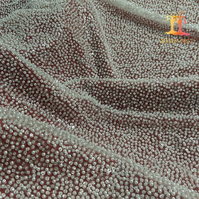 High -end 100% Polyester Heavy Pearl & Beaded Bridal Tulle Lace Fabric XM-BF0776