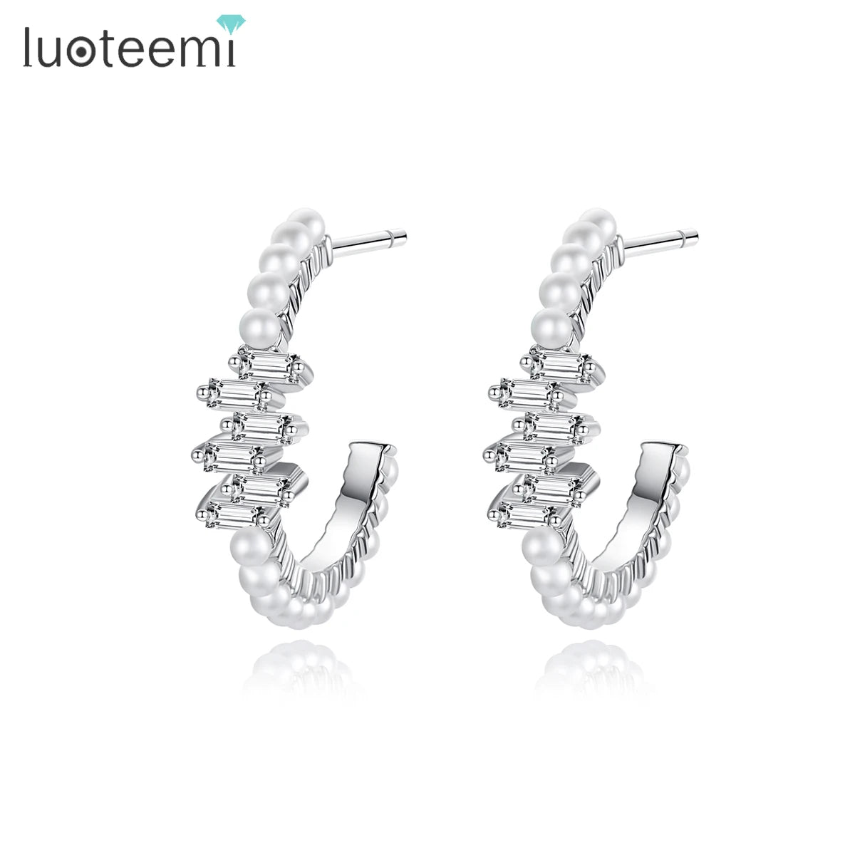LUOTEEMI Popular Earing Dangling Fashion Lady Woman C Shape Trendy Trending Copper Bling Hoop Earrings