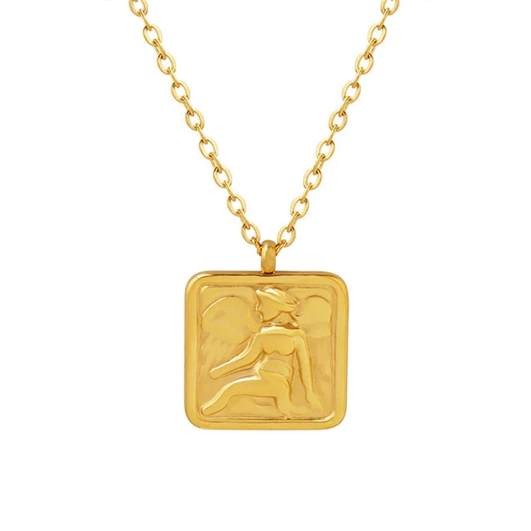 New Trend Gold Plated Stainless Steel square Angel Charm Necklace for Party