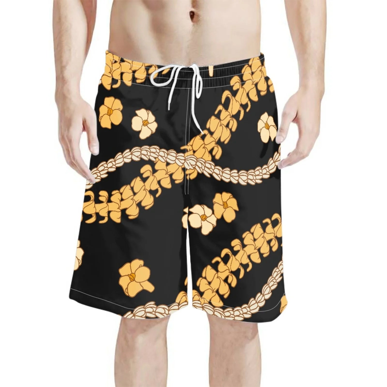 Wholesale Custom Print Men's Hawaiian Beach Shorts Casual Lightweight Drawstring Quick Dry Holiday Tropical Shorts with Pockets