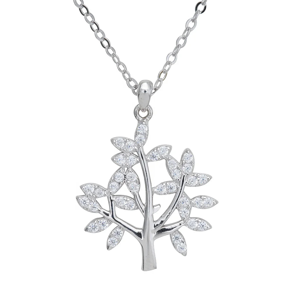 925 Sterling Silver Tree of Life Pendant Necklace with Crystals Women's Jewelry Necklace Pendant