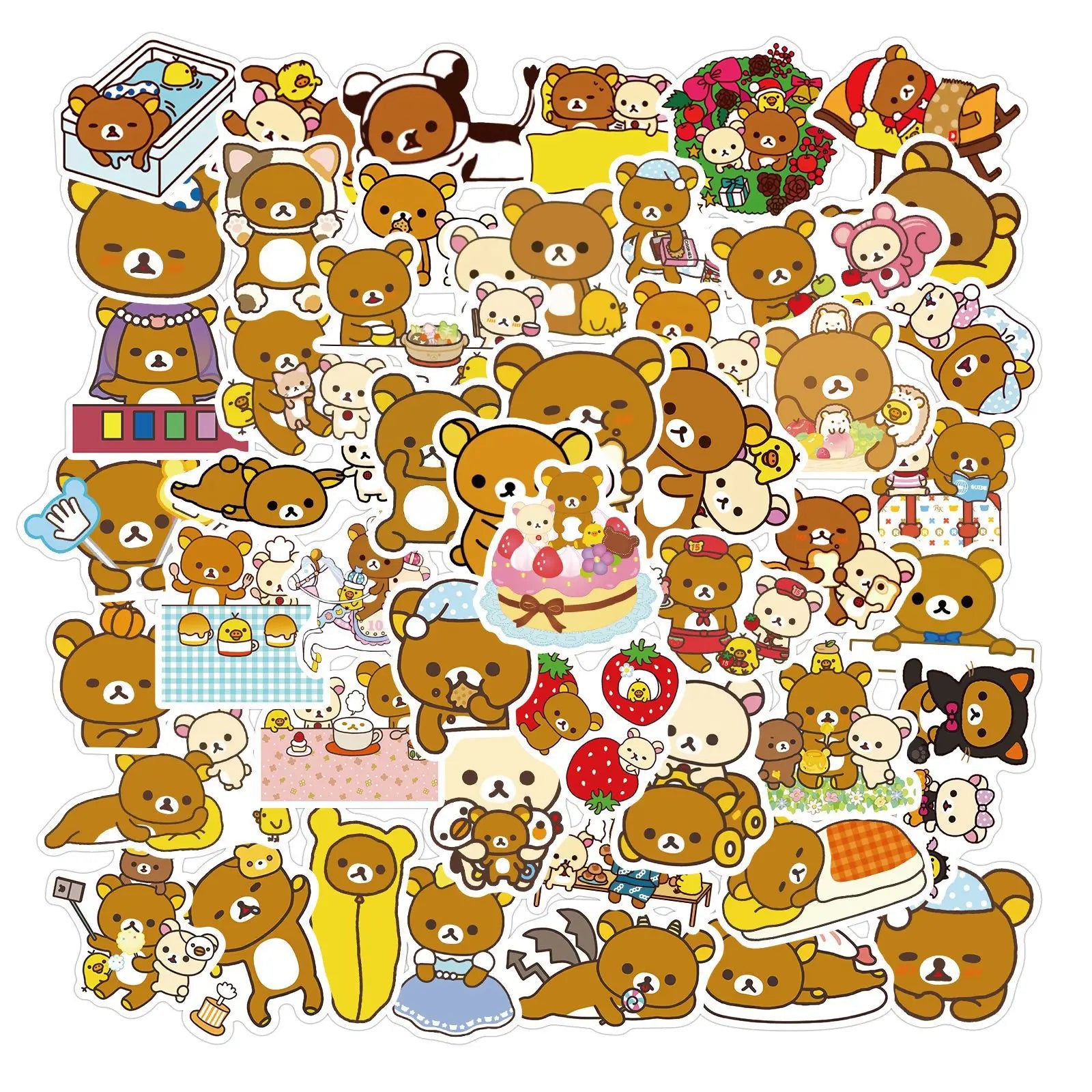 50Pcs Korean Style Cute Bear Cartoon Stickers for Girl Notebook Bottle Laptop Decor Waterproof Teddy Sticker Pack