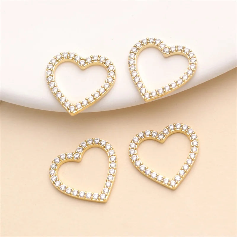 18K Gold Micro Pave CZ Ladies Small Charms Heart Shaped Gold Plated Pendant for Jewelry Making