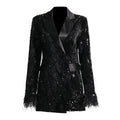 A7418 New Arrival Fashionable Modern Black Sequin Women Casual  Clothing Long-sleeve Feathers Coat  blazer