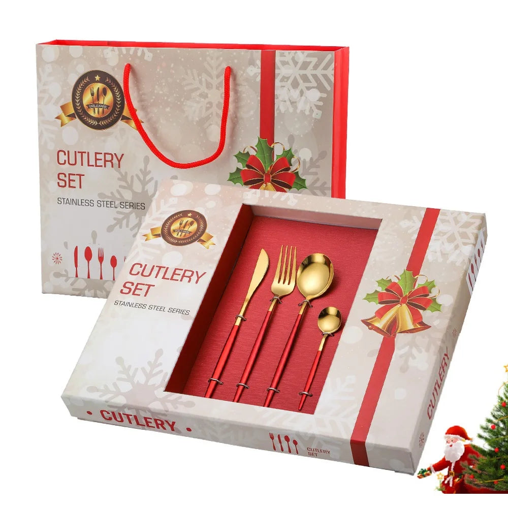 Christmas Pack 24PCS Flatware Set With 304 Stainless Steel Tableware Gold Cutlery Set
