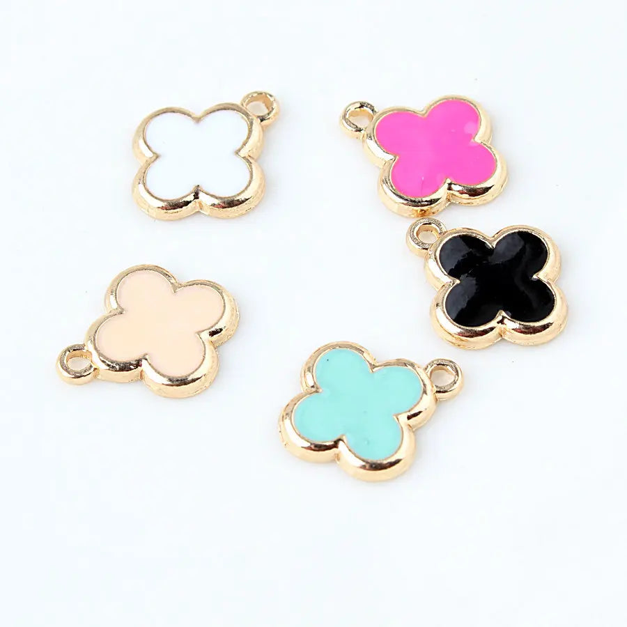 13x15mm DIY Gold Plated Zinc Alloy Diy Jewelry Making  Accessories Enamel Enameled Clover 4 Leaf Clover Flower Pendant Charm