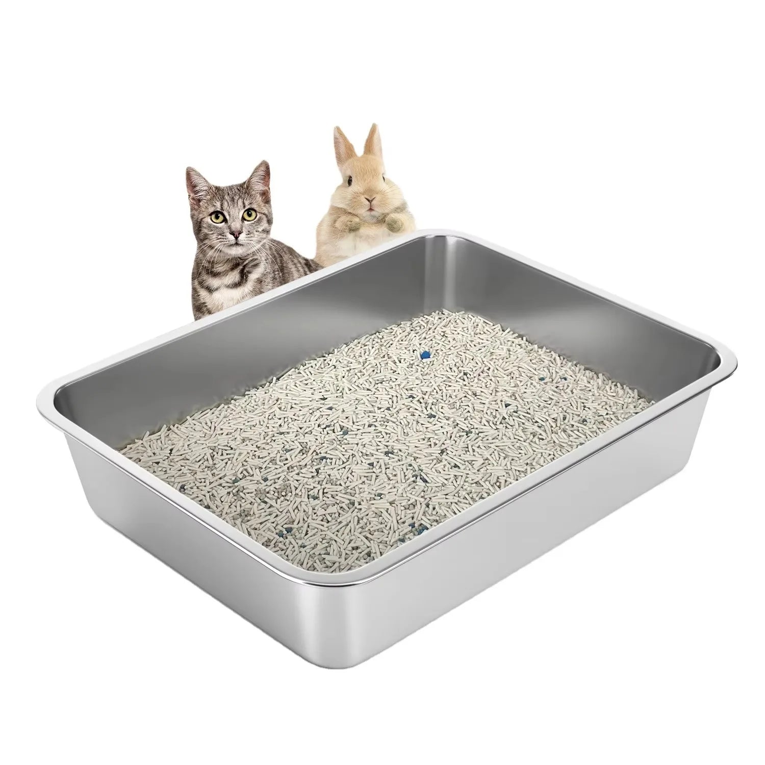 New Style Durable Semi Enclosed Stainless Steel Large Cat Litter Box Non-slip Kitty Cats Toilets