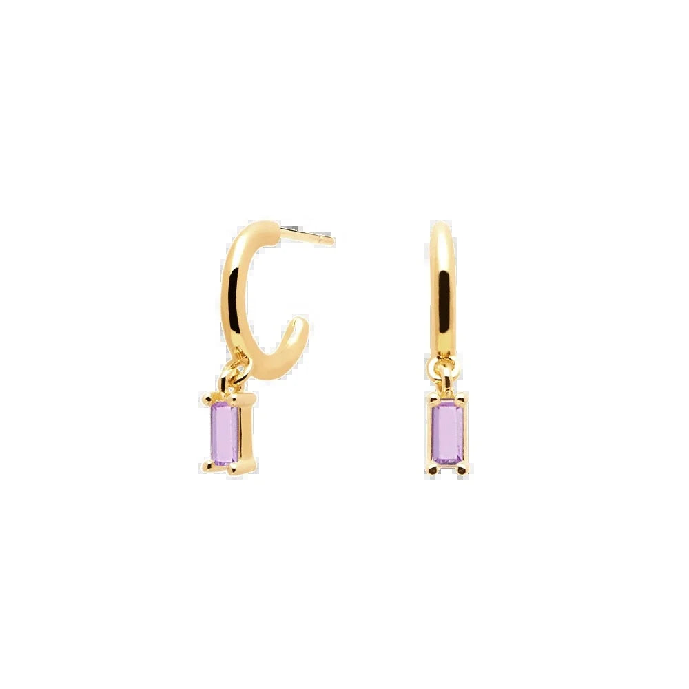 LOZRUNVE 925 Sterling Silver 18k Gold Vermeil Hand-made Delicate Baguette Dangle Huggie Hoop Earring