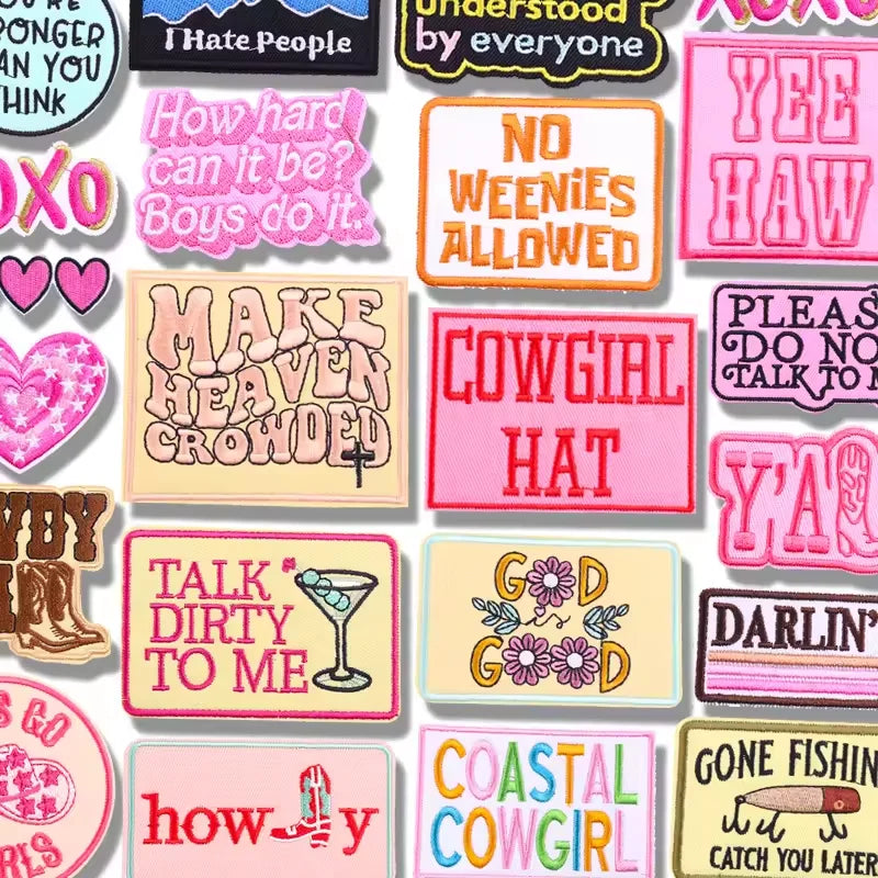 Pink Cowboys Cowgirl Boot Western Rodeo Embroidery Patches Custom Embroidered Logo Iron on Patches for Trucker Hat Clothing