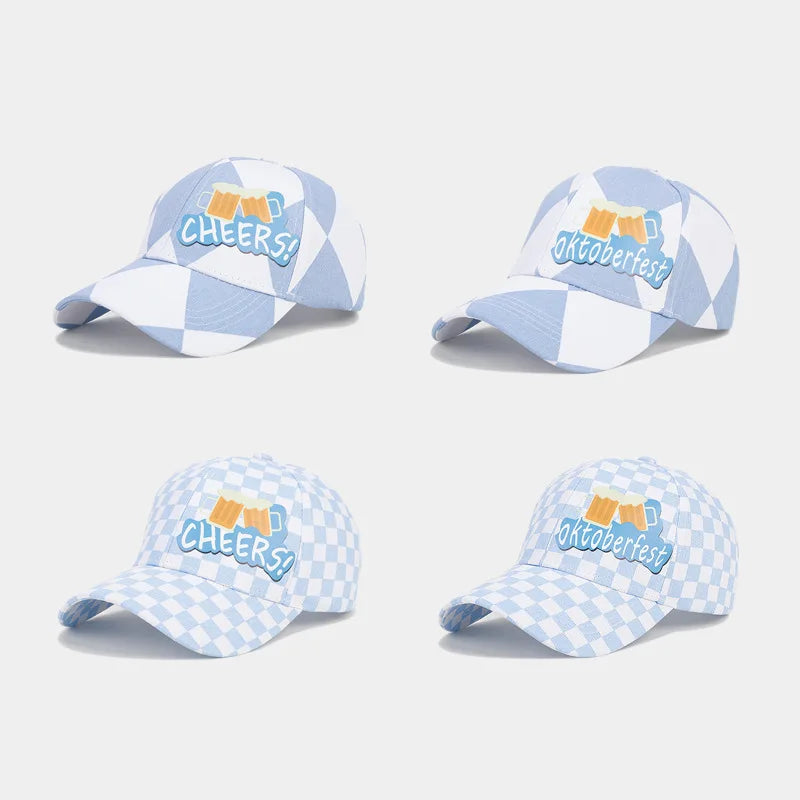 Landfond Accessory Oktoberfest Party Hats CHEERS Blue and White Checked Baseball Caps