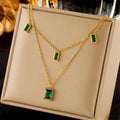 Nabest Stainless Steel Emerald Necklace Women Jewelry Tarnish Free Gold Plated Zircon Double Layers Clavicle Choker