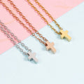 Trendy Fashion Stainless Steel 18k Gold Plated Shell Small Cross Pendant Necklace 8mm Figaro Chain 450mm Length-Wedding Gift