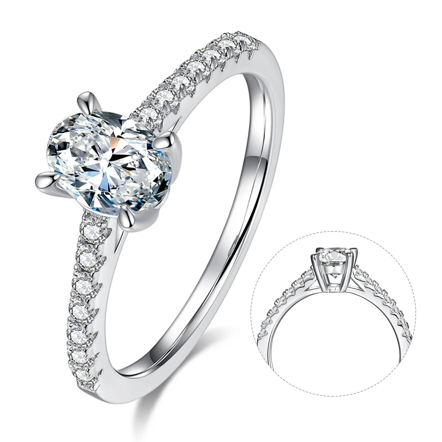 M91 Abiding Fine Jewelry Oval Cut Moissanite Diamond 925 Sterling Silver Engagement Half Eternity Ring for Wedding