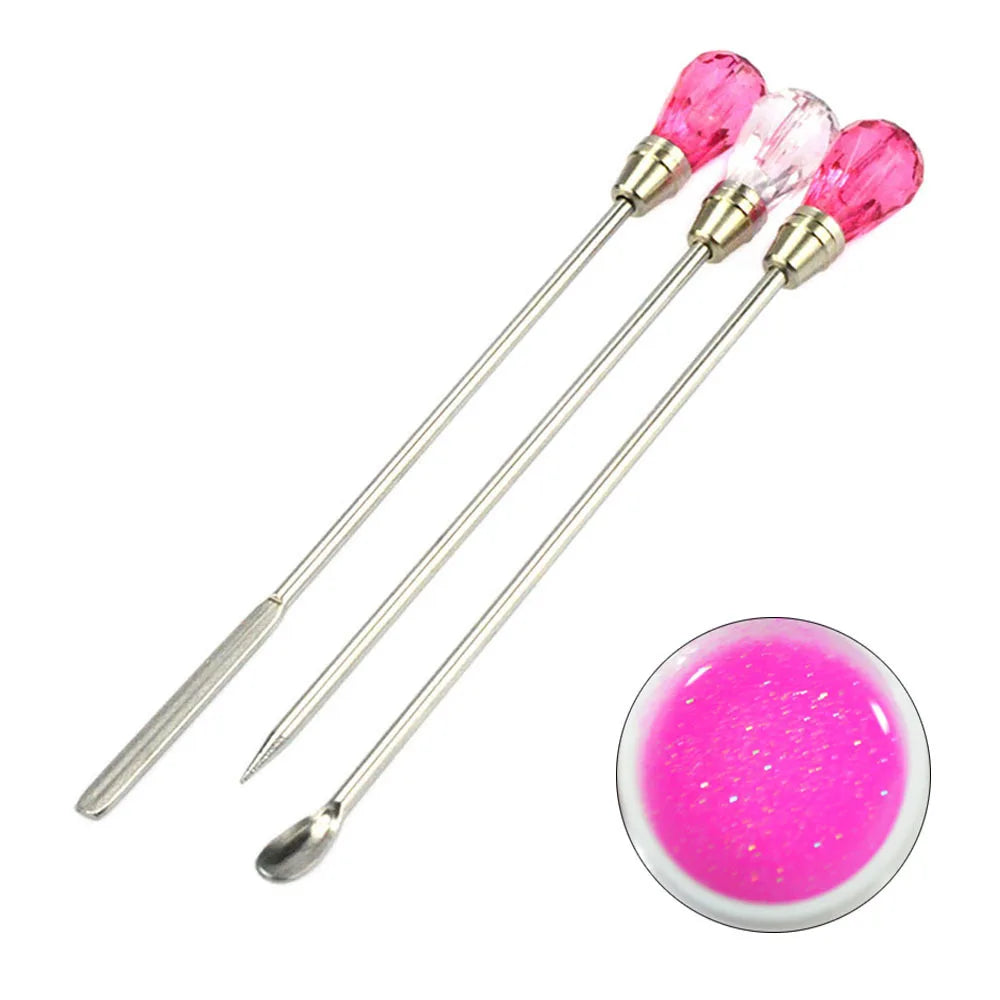 3 Pieces Nail Art Stirring Rod Spoon Spatula Needle Stick for Powder Liquid Rhinestone Accessories Mixing Manicure Tool