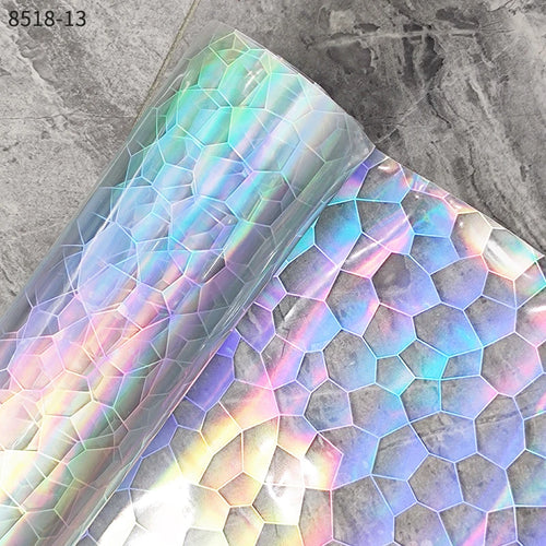0.4mm Roll Transparent Vinyl Jelly PVC Fabric Leather With Sliver Holographic Foiled for Bags Bows DIY Thickness 0.4mm