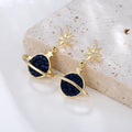 Latest Korean Style Gold-Plated Blue Earth Huggie Star Zircon Drop Earrings Trendy Brass Jewelry for Wedding Party Gift