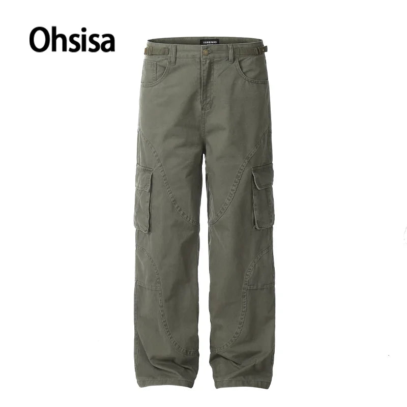 For Y2K Retro Flat Green Canvas Overalls 100% Cotton Men's Women's Loose Straight Casual Eco-friendly Slimming