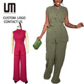 Liu Ming New Arrival Elegant Fashion Women Sleeveless Summer Casual Vest Sets Casual Wide Leg Pants Suits
