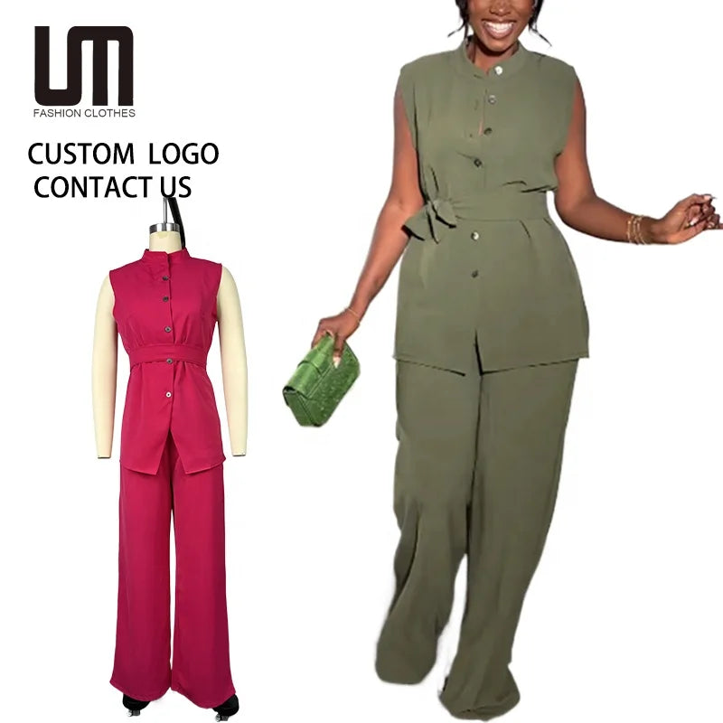 Liu Ming New Arrival Elegant Fashion Women Sleeveless Summer Casual Vest Sets Casual Wide Leg Pants Suits
