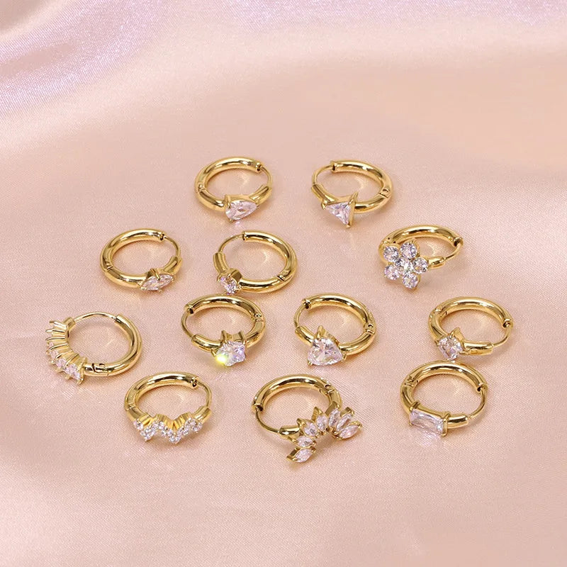 Beautiful Designs Waterproof Stainless Steel Jewelry Shiny Zirconia Star Huggie Hoop Earrings for Woman