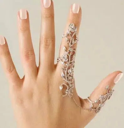 One-piece Fashion Ring Silver Gold Plated Rose Shaped Rhinestone Beaded Hollow Rings