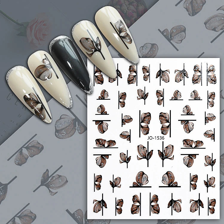 Butterfly Design Nail Art Patch Sticker Self Adhesive 3D Flower Leaf DIY Nail Sticker
