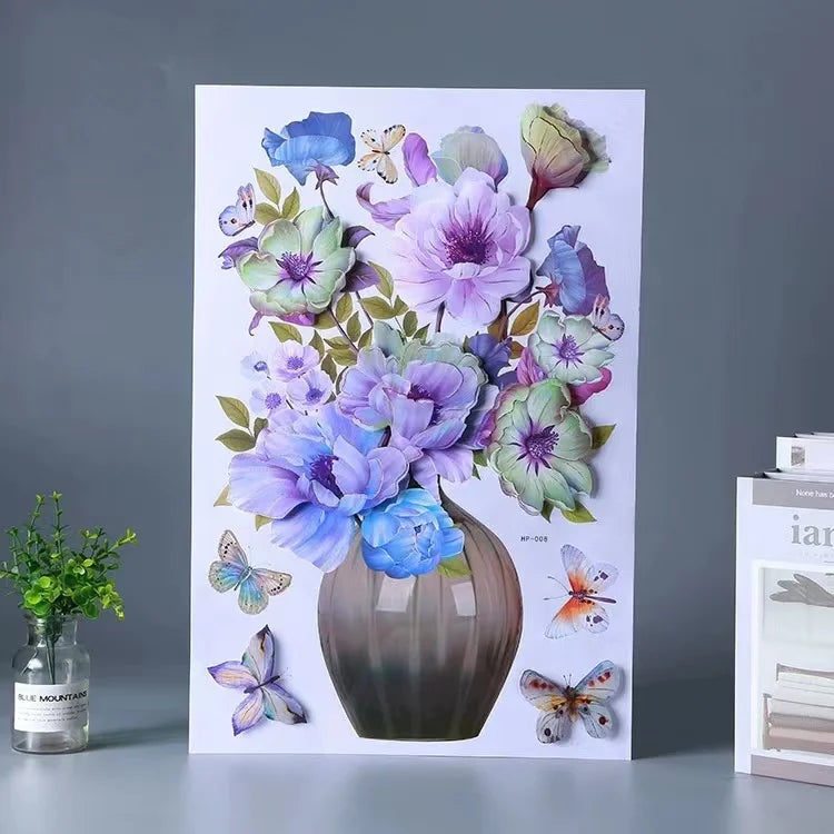 3D Wall Sticker Refrigerator Base Decoration 4D Window Stickers Butterfly Flower Design for Home Family Decor Party Supplies