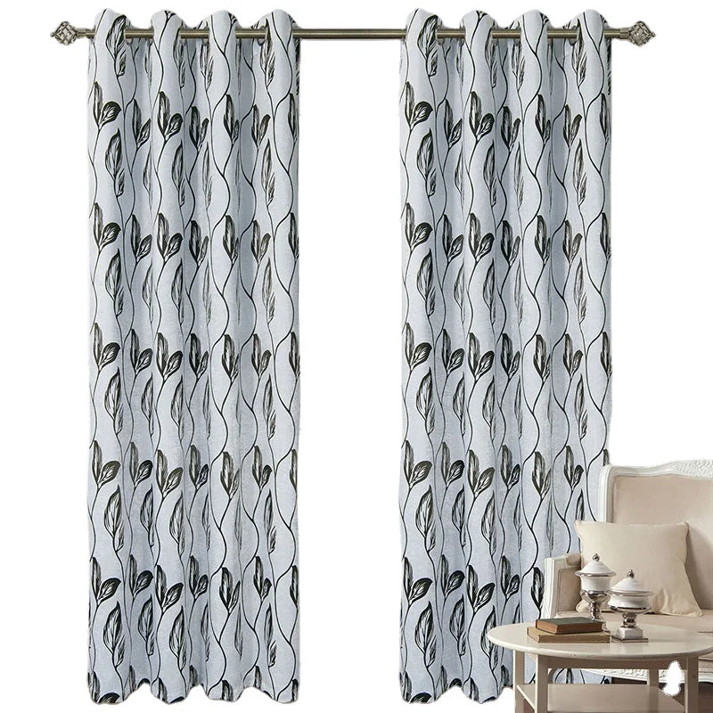 XinLan Ready Made Jacquard Polyester Fabric Window Curtains Blackout Curtain for the Living Room Window