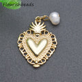New Design Nickel Free Anti Fading Gold Plated Natural Pearl Beads Big Size Heart Charms Pendants for Jewelry Making